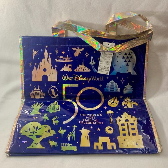 Walt Disney World 50th Anniversary Reusable Shopping Bag 17" x 18" Park Icons - Picture 1 of 4